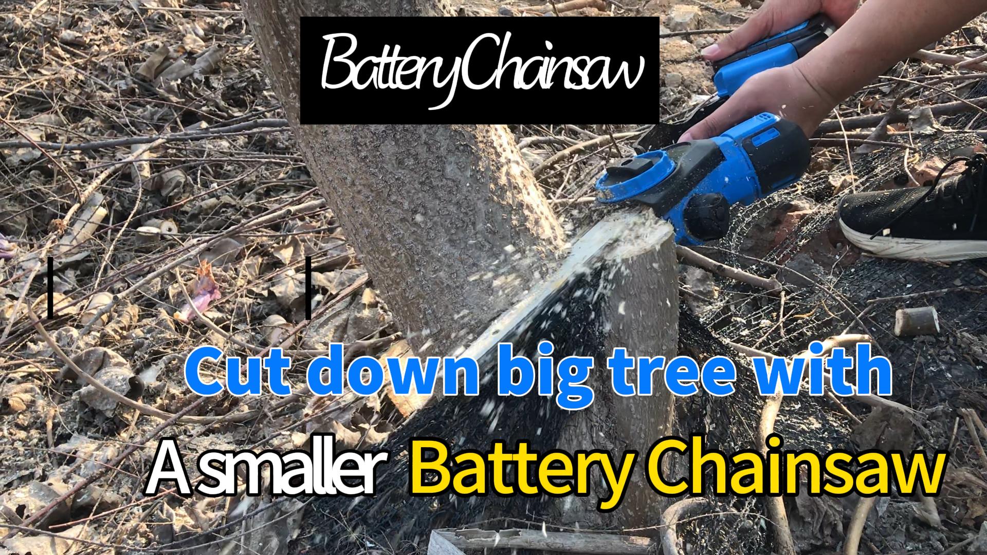 how to cut down a big tree with a smaller battery chainsaw